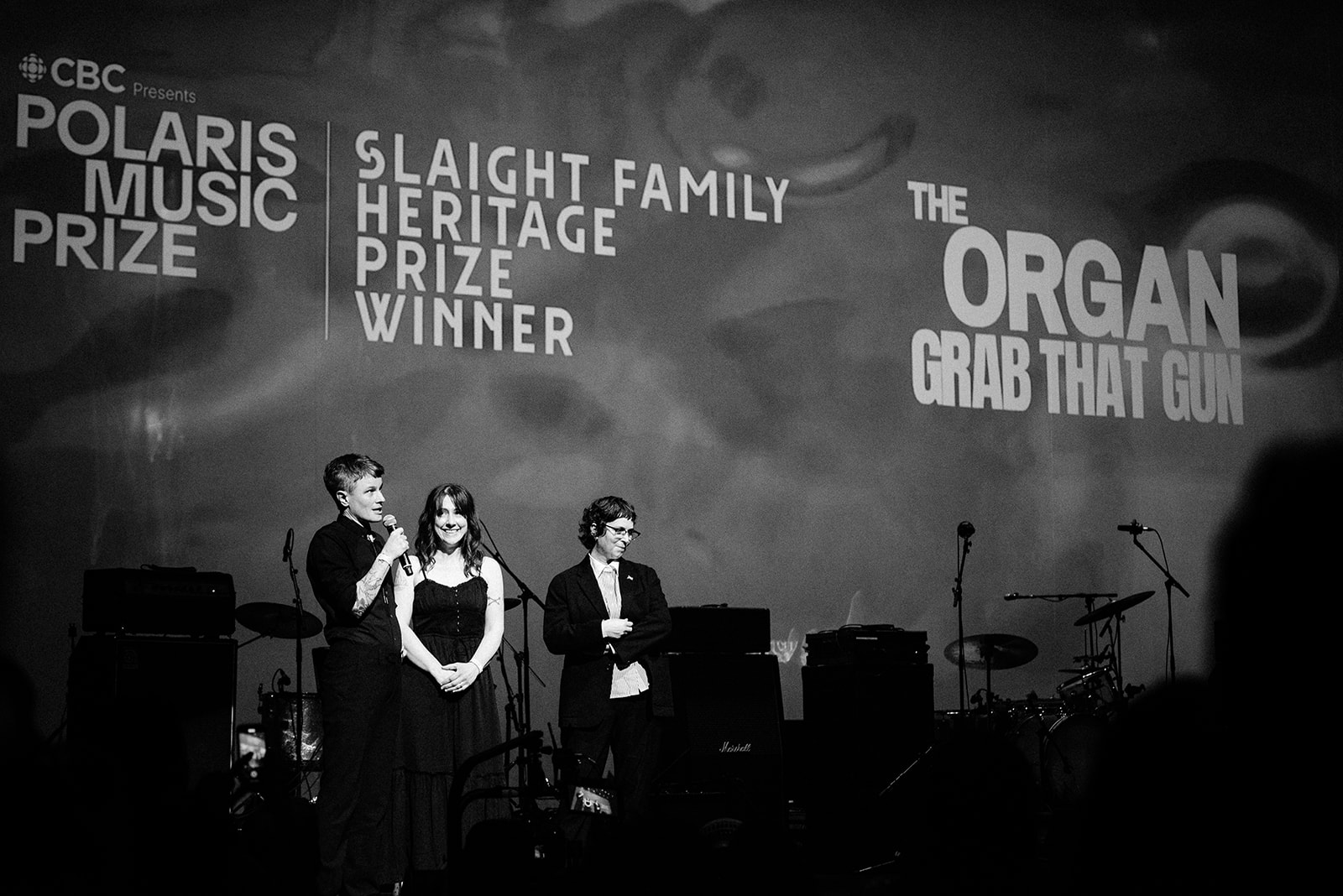 Katie Sketch of The Organ accepting the Slaight Family Polaris Heritage at the 2025 Polaris Concert & Award Ceremony 